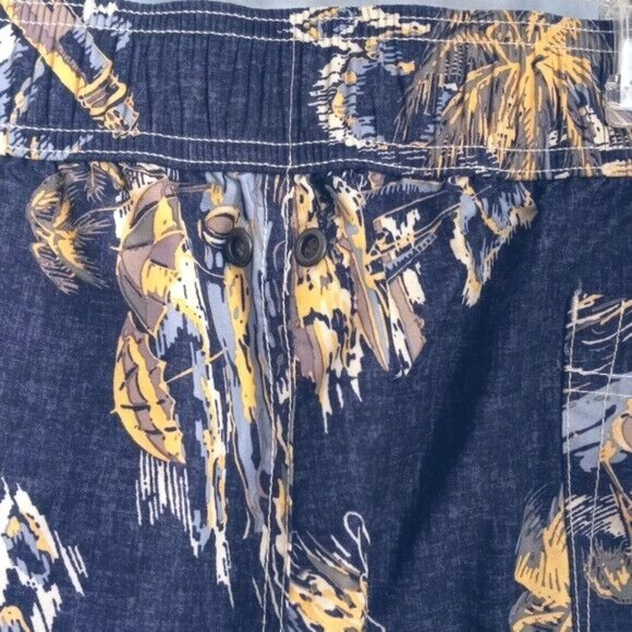 Lands End XXL 44-46 Mens Blue Swim Trunks Shorts Bathing Suit Island Beach Print - Picture 11 of 16